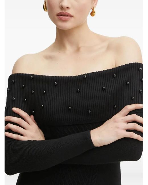 Guess Black Off-Shoulder Embellished Midi Dress