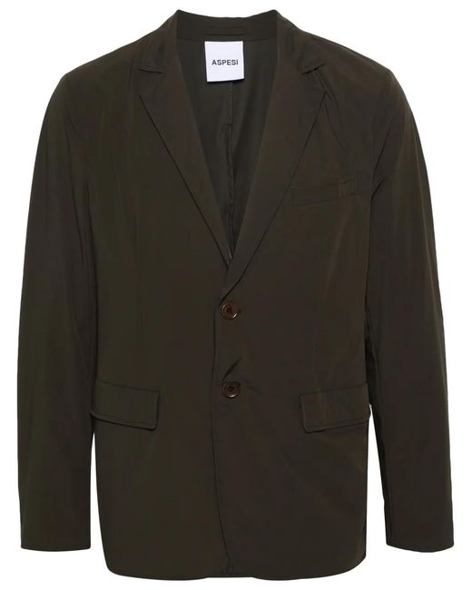 Aspesi Green Single-Breasted Taffeta Blazer for men