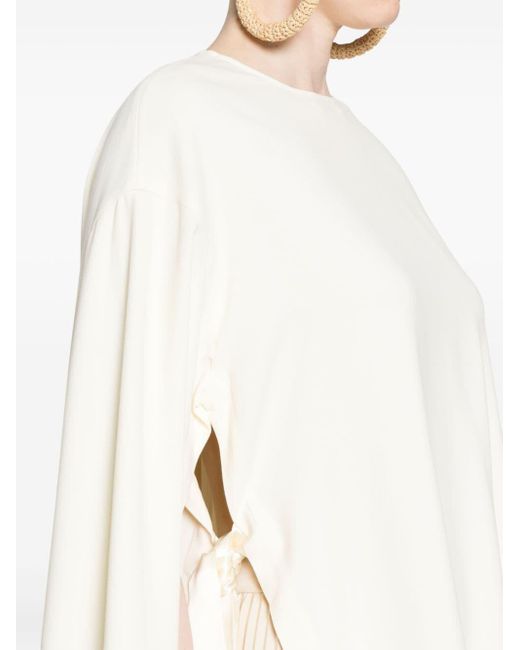 Erika Cavallini Semi Couture White Bluse mit offenen weiten Ärmeln