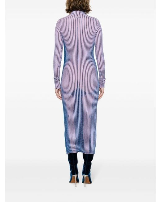 Jean Paul Gaultier Purple Trompe L'oeil Slim-fit Wool Knitted Maxi Dress