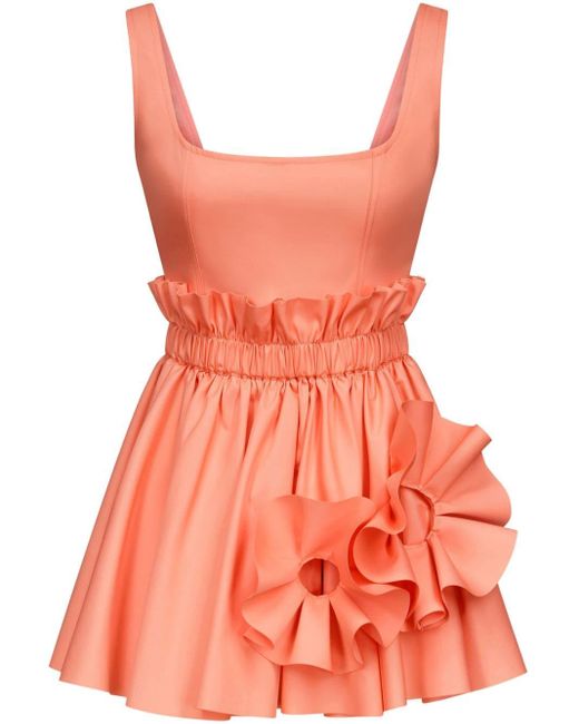 Area Orange Ruffled Flower-appliqué Mini Dress