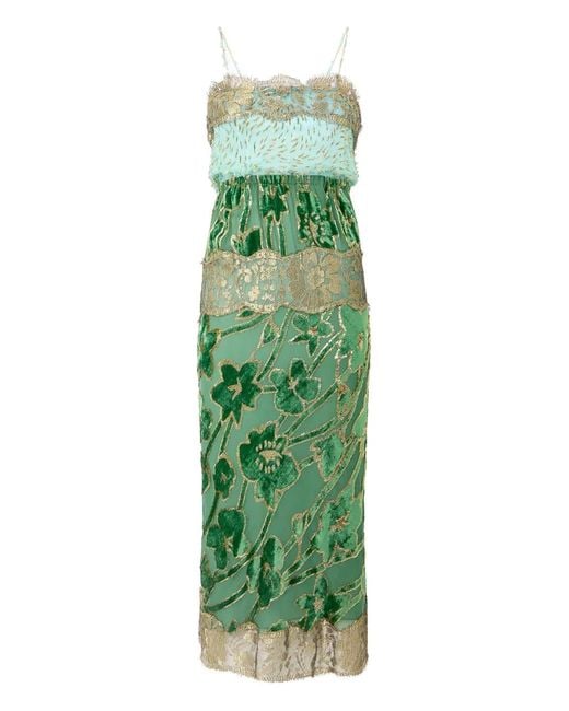 Roberto Cavalli Green Floral-Lace Midi Dress