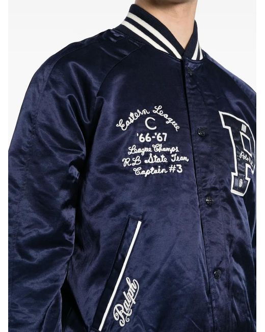 Polo Ralph Lauren Blue Logo-Appliqué Satin Bomber Jacket for men