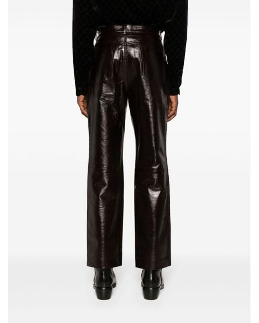 Gucci Black Leather High-shine Trousers for men