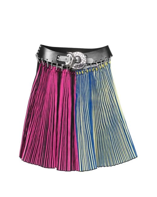 Chopova Lowena Red Block Belt Pleated Midi Skirt