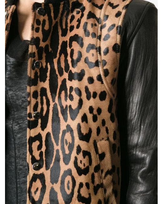 Balmain Brown Leopard-Print Leather-Sleeve Jacket for men