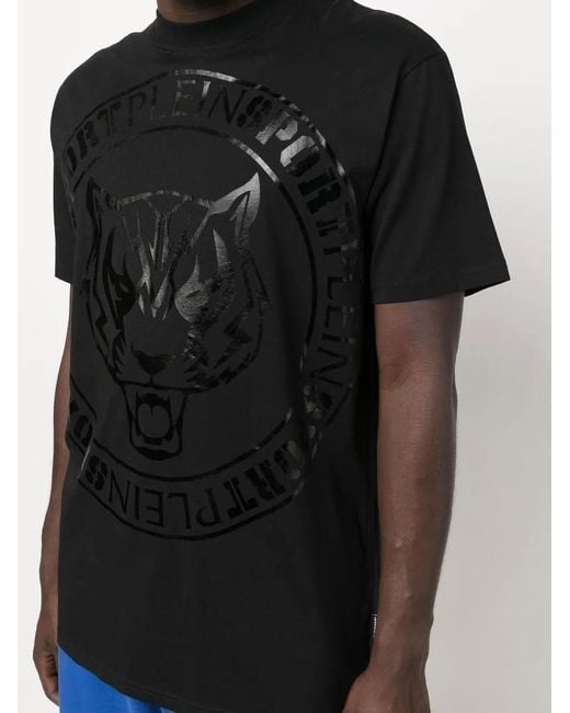 Philipp Plein Black Tiger Logo-Print T-Shirt for men