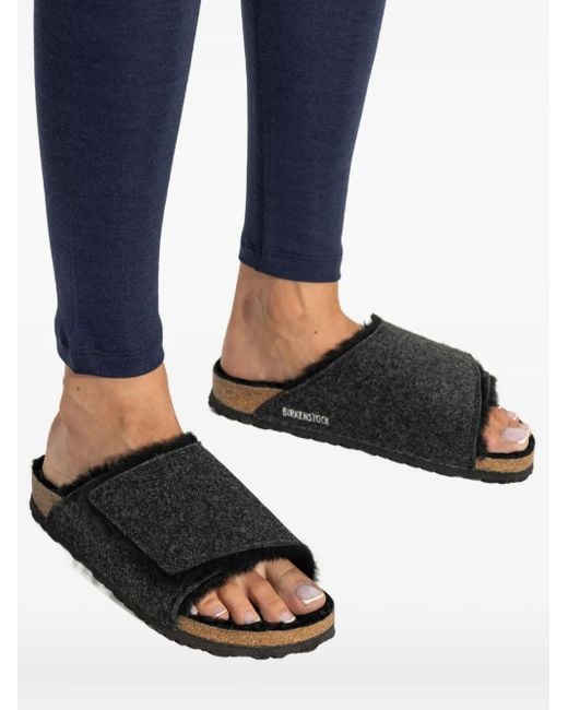 Birkenstock Black Solana Felt Touch-Strap Slippers