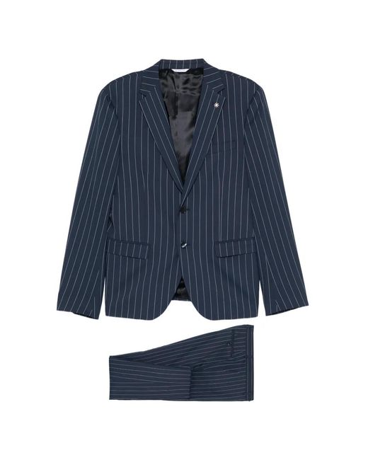 Manuel Ritz Blue Buttoned Striped Suit for men