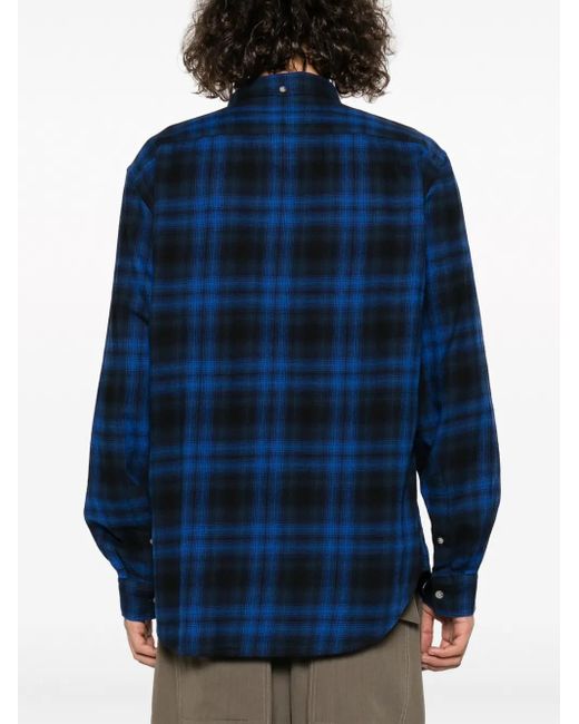 Woolrich Blue Plaid-Check Long-Sleeve Cotton Shirt for men