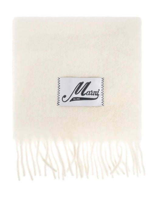 Marni White Cream Alpaca Scarf With Fringes