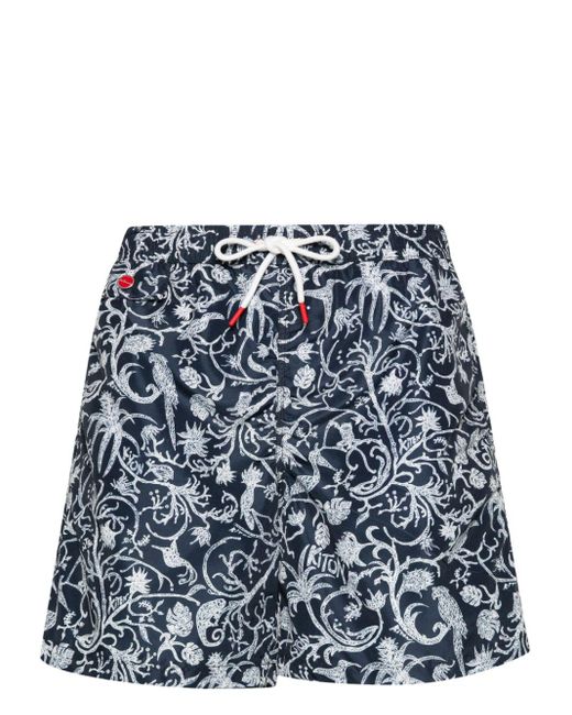 Kiton Blue Logo-embroidered Swim Shorts for men