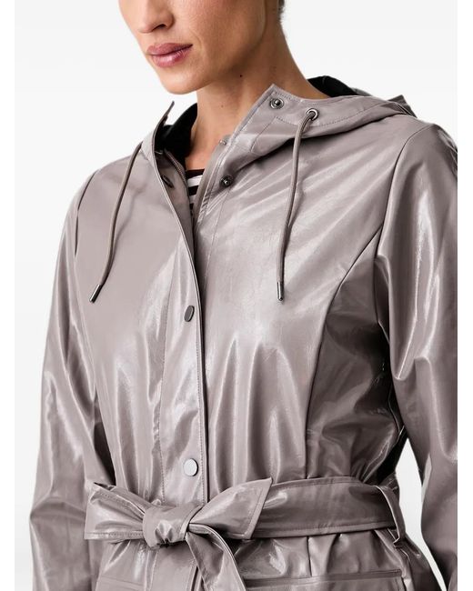 Rains Gray Curve Belted Hooded Jacket