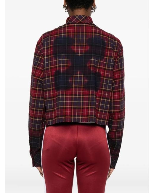 Off-White c/o Virgil Abloh Red Cropped Plaid Shirt With Graphic Print