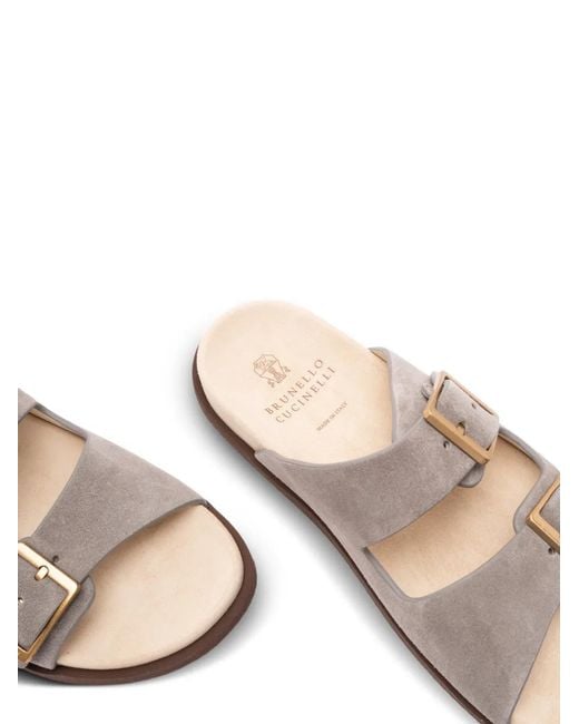 Brunello Cucinelli Brown Buckle-Strap Sandals for men