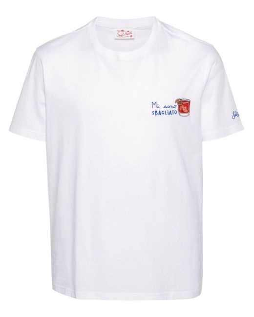 Mc2 Saint Barth White Portofino Logo-embroidered T-shirt for men
