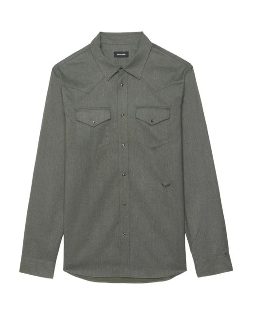 Zadig Voltaire Men's Gray Saby Double-Pocket Long-Sleeve Shirt