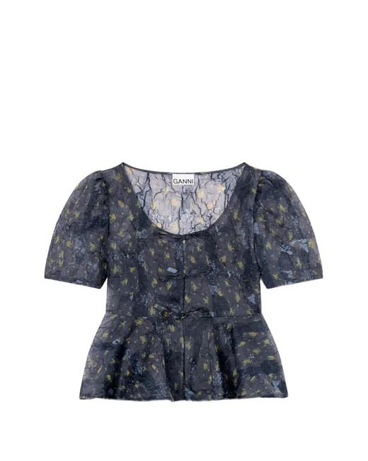 Ganni Blue Peplum Blouse