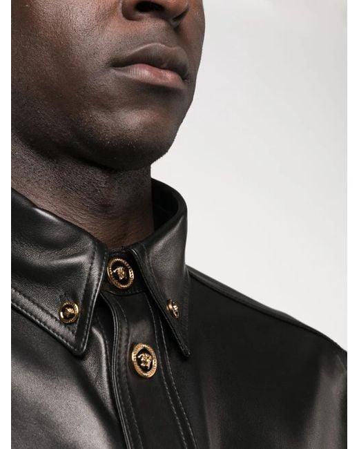 Versace Black Leather Shirt for men