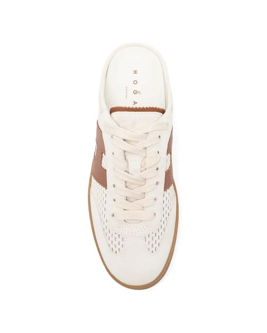 Hogan White Round-Toe Plataform Mules