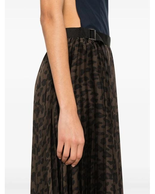 Sacai Black Leopard-Print Midi Skirt