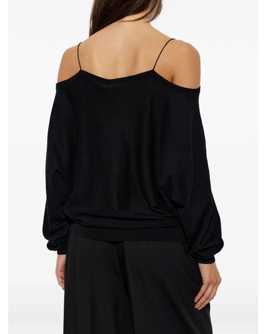 IRO Black Ivoire Lace-Trim Cold-Shoulder Sweater