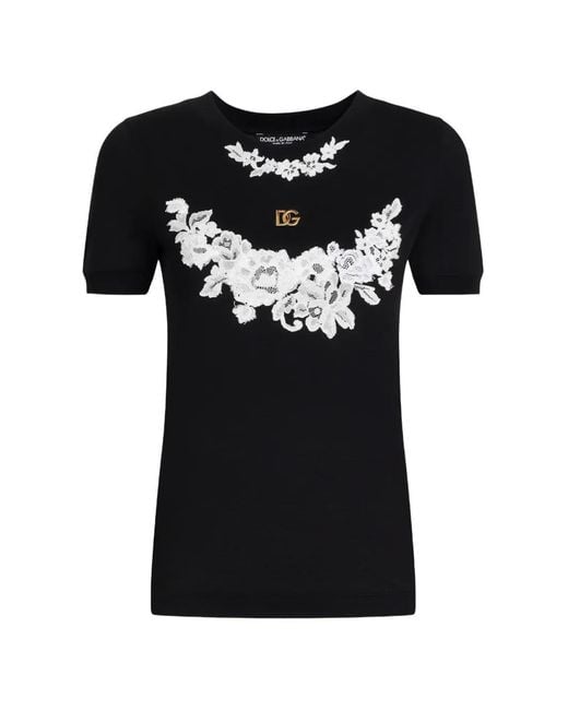 Dolce & Gabbana Black Dna Lace-Detailed T-Shirt