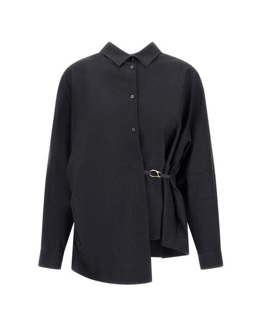 Herno Blue Asymmetric-Cut Wool-Blend Shirt