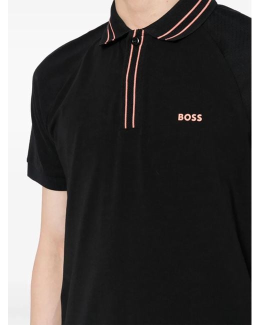 Boss Black Logo-Print Striped-Trim Polo Shirt for men