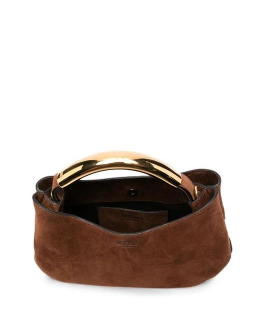 Moschino Brown Suede Logo-Detail Tote Bag