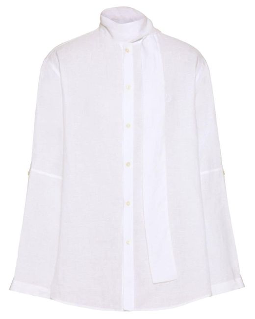 Valentino Garavani White Neck-tie Linen Shirt for men