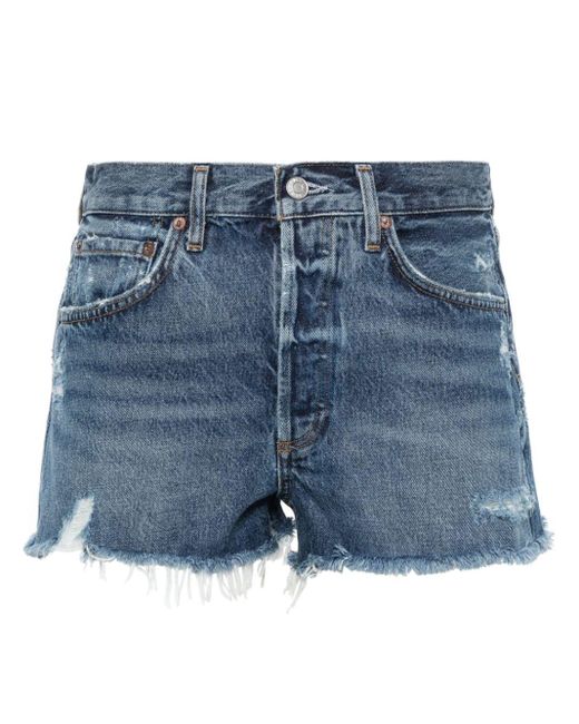 Agolde Blue Jeans-Shorts mit Fransen