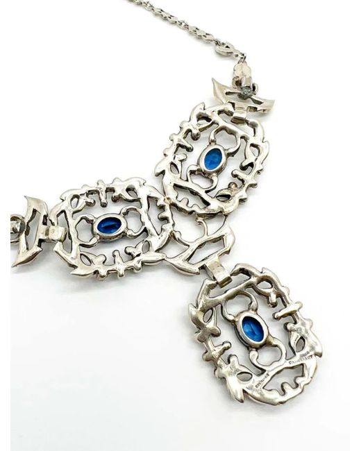 JENNIFER GIBSON JEWELLERY White Vintage Castlecliffe Renaissance Sterling &Amp; Sapphire Paste Necklace 1940S