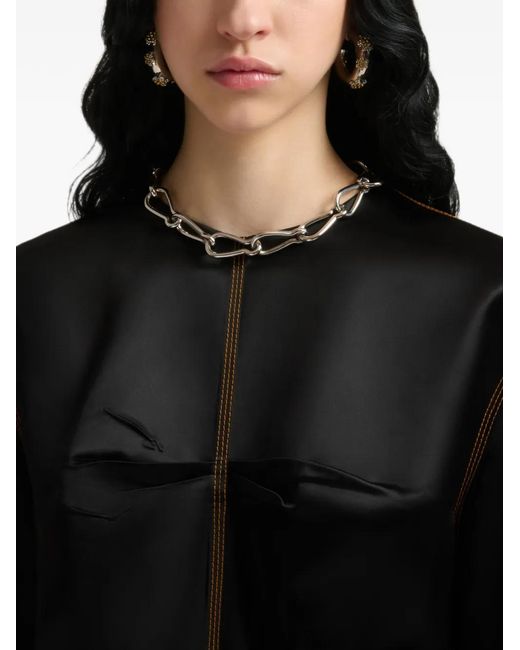 Marni Black Robe Manches Longues En Satin À Coutures Contrastées