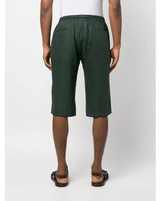 Kiton Green Linen Bermuda Shorts for men