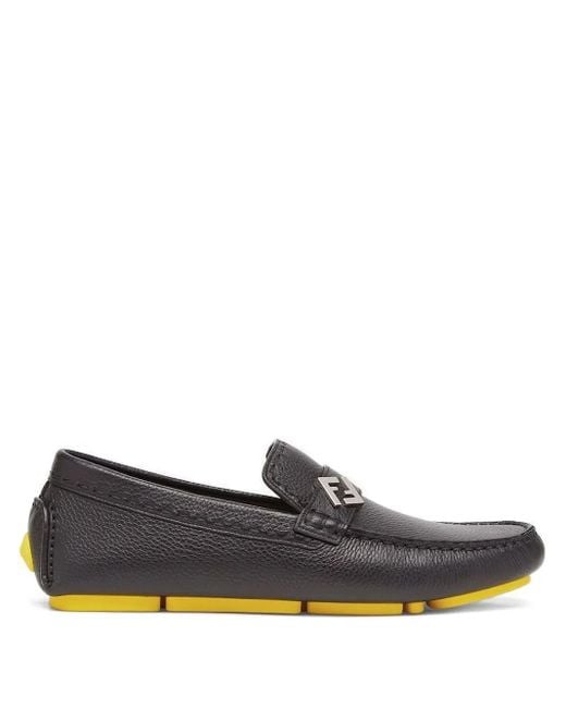 Fendi Gray Leather Ff Logo Loafers for men