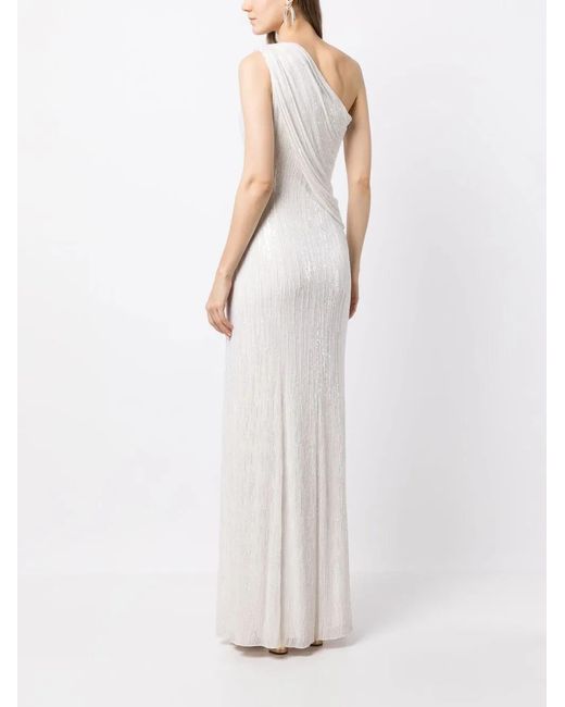Jenny Packham White One-Shoulder Sequin-Embellished Dress