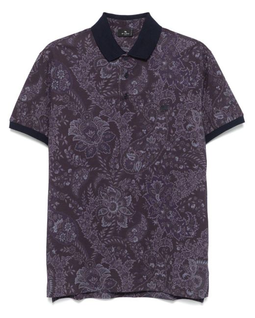 Etro Purple Floral-Paisley Polo Shirt for men