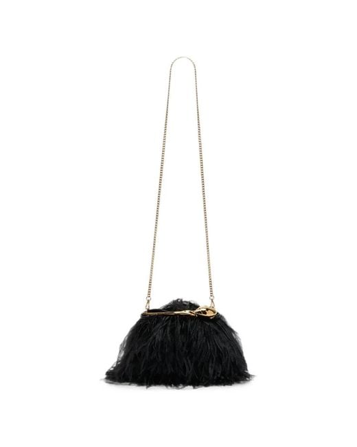 Erdem Black Mini Bloom Ostrich-Feather Tote Bag