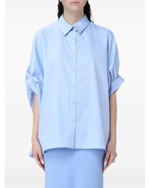 Hanita Blue Gathered Short-Sleeve Shirt