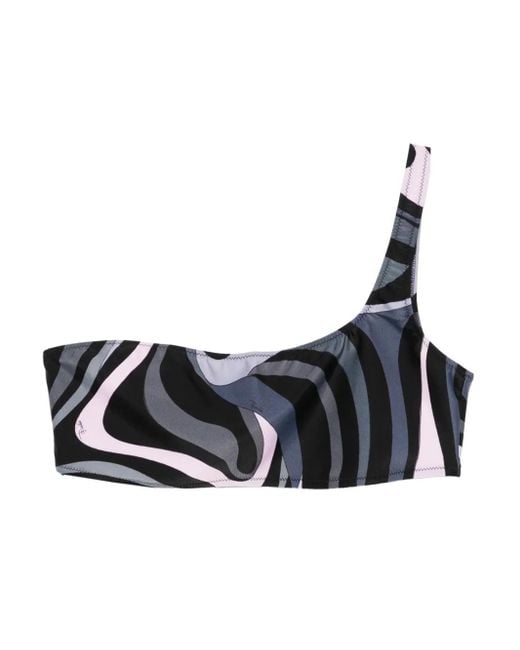 Emilio Pucci Black Marmo Print Asymmetrical Bikini Top