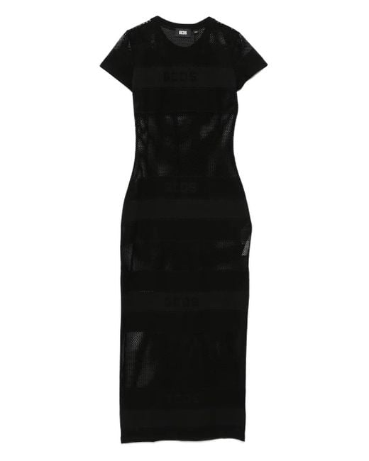 Gcds Black Maxikleid Aus Mesh Mit Logo