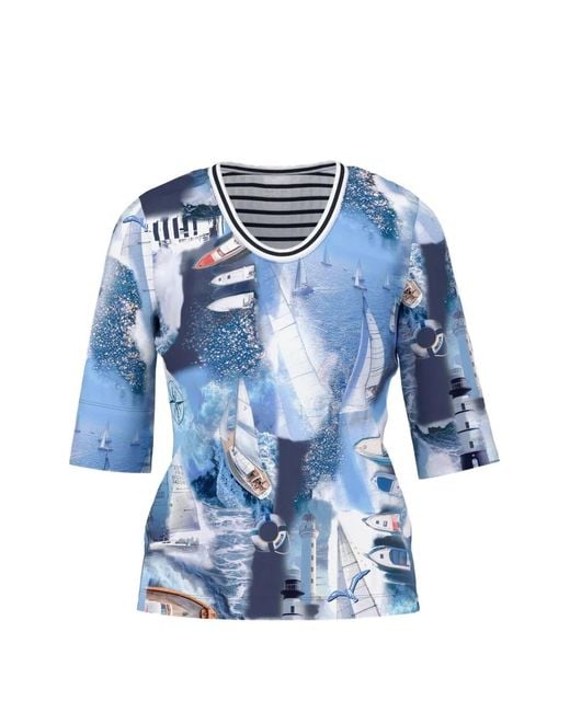 Marc Cain Blue Graphic-Print T-Shirt