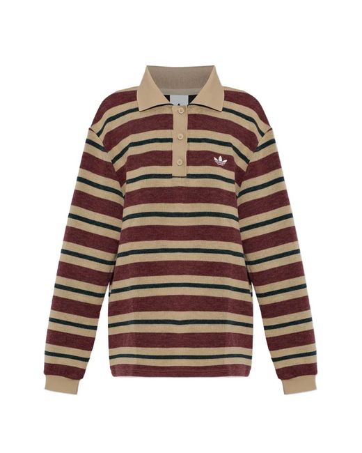 Adidas Red Striped Long-Sleeve Polo Shirt