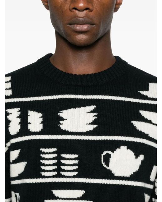 J.W. Anderson Black Tableware-Pattern Crew-Neck Sweater for men