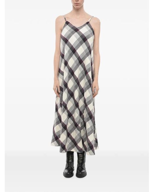 Woolrich White Checked Sleeveless Maxi Dress