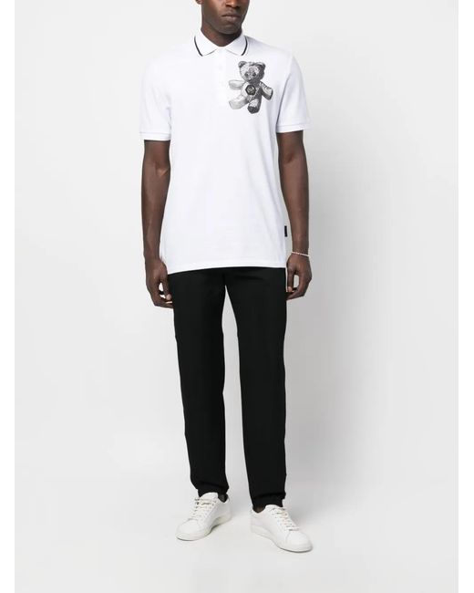 Philipp Plein White Paisley Teddy Bear Polo Shirt for men