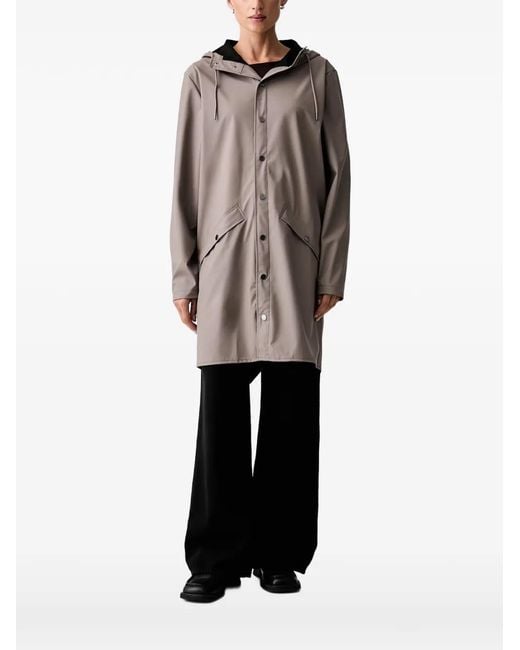 Rains Gray Hooded Press-Stud Coat