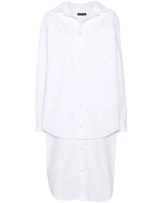 Balenciaga White Embroidered-Logo Layered Shirt Dress