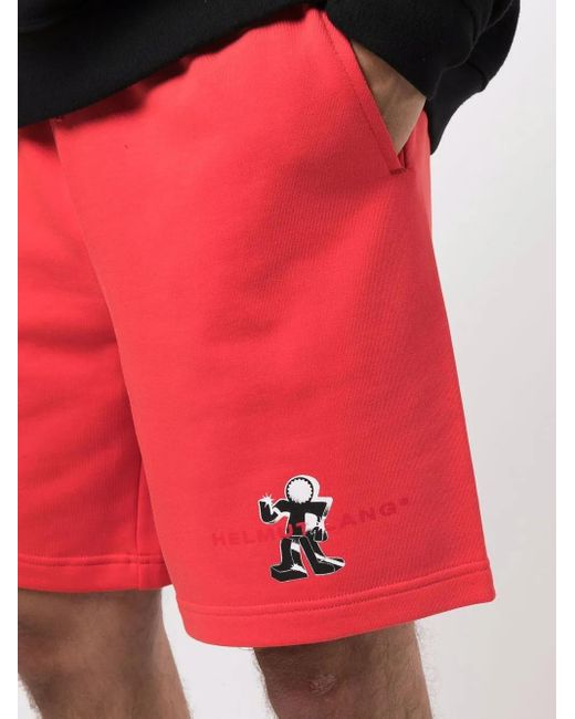 Helmut Lang Red Logo-Detail Track Shorts for men
